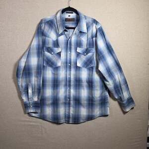 Canyon Guide Outfitters 3X Long Sleeve Pearl Snap Blue Plaid Shirt Cowboy Farm